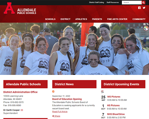 Screenshot of the Allendale Public Schools website