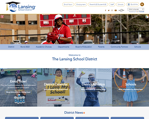 Screenshot of the Lansing School District's website