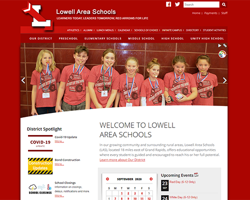 Screenshot of Lowell Area Schools website