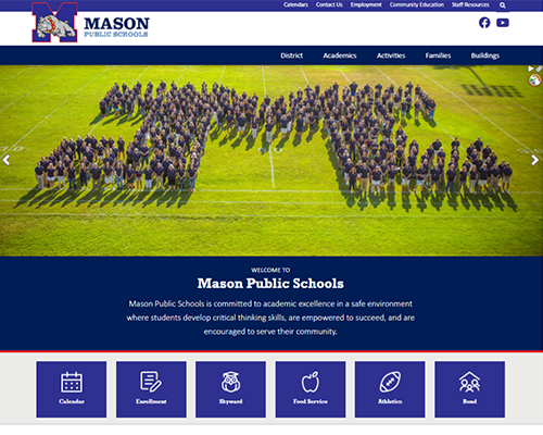 Screenshot of the Mason Public Schools website