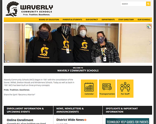 Screenshot of Waverly Community Schools website