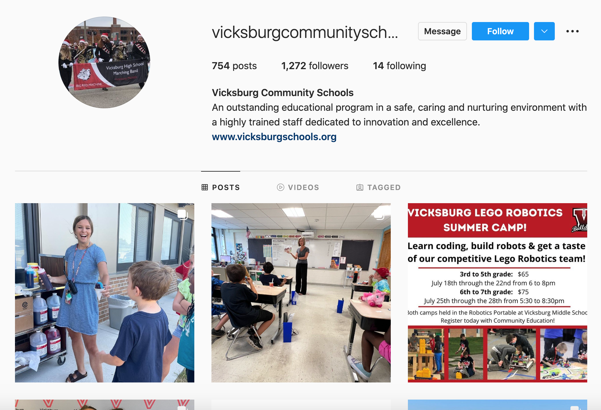 Instagram feed of vicksburg community schools