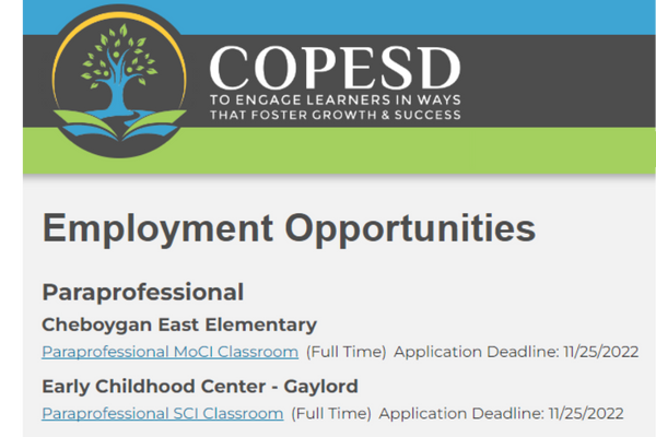 The Job board for the Cheboygan-Otsego-Presque Isle Educational Service District