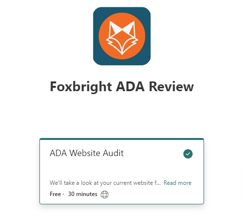 Booking site for Foxbright ADA Compliance Review