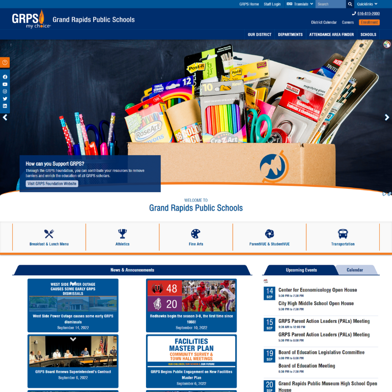 An image of the Grand Rapids Public Schools homepage