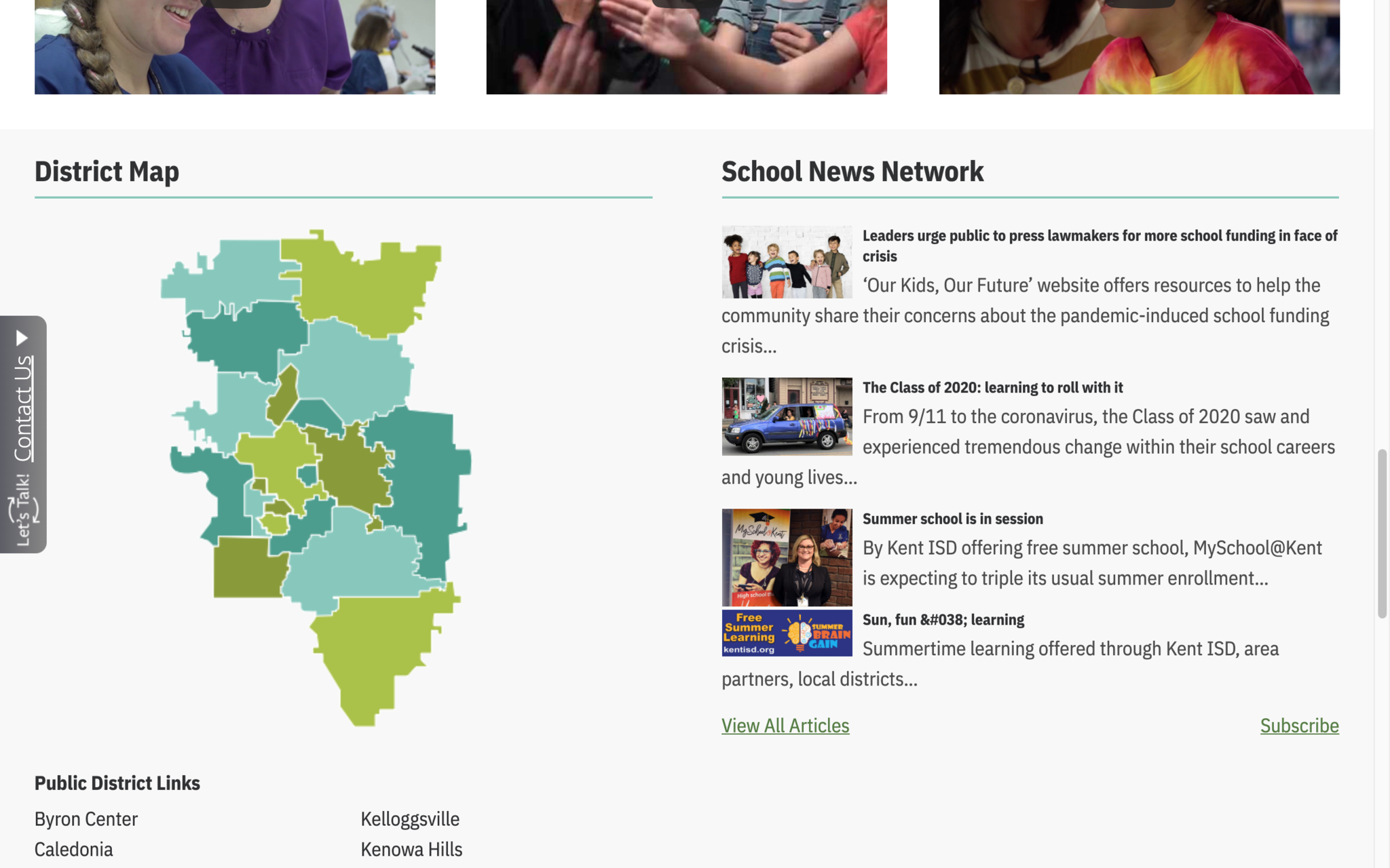 Interactive District Map and School News Highlights Examples