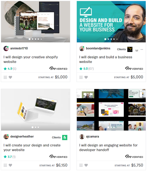 Example of options from Fiverr.com