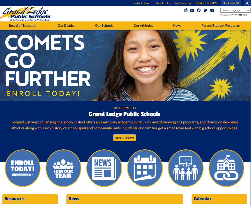 Screenshot of Grand Ledge Public School website