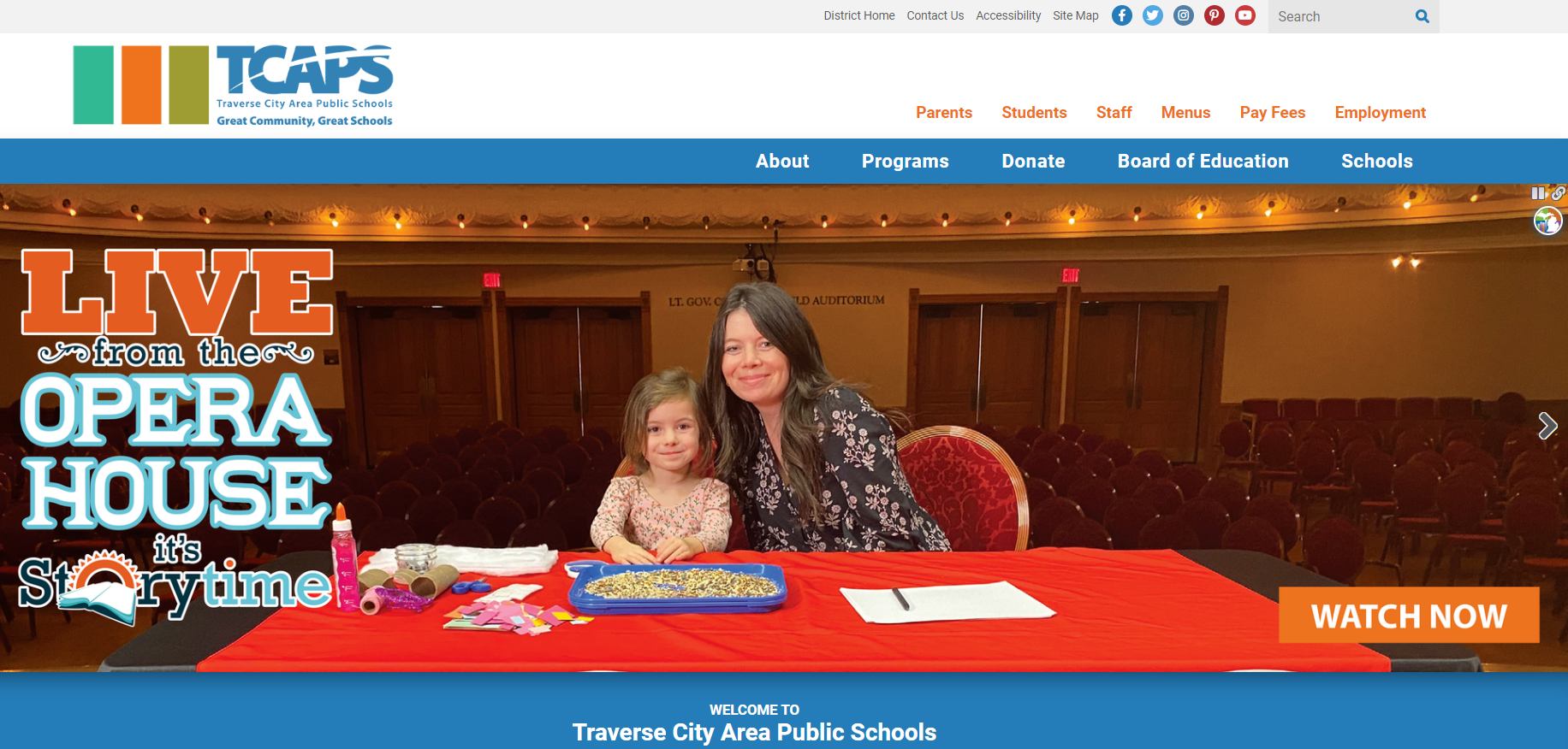 Screenshot of Traverse City Area Public Schools new website design