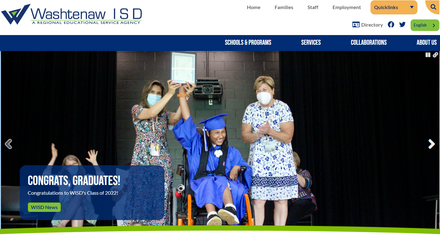 Screenshot of the new Washtenaw school website design